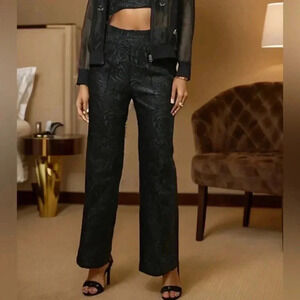 Vintage Hugo Buscati Holiday Black Satiny Paisley Wide Leg Dress Pant WM's 8 EUC